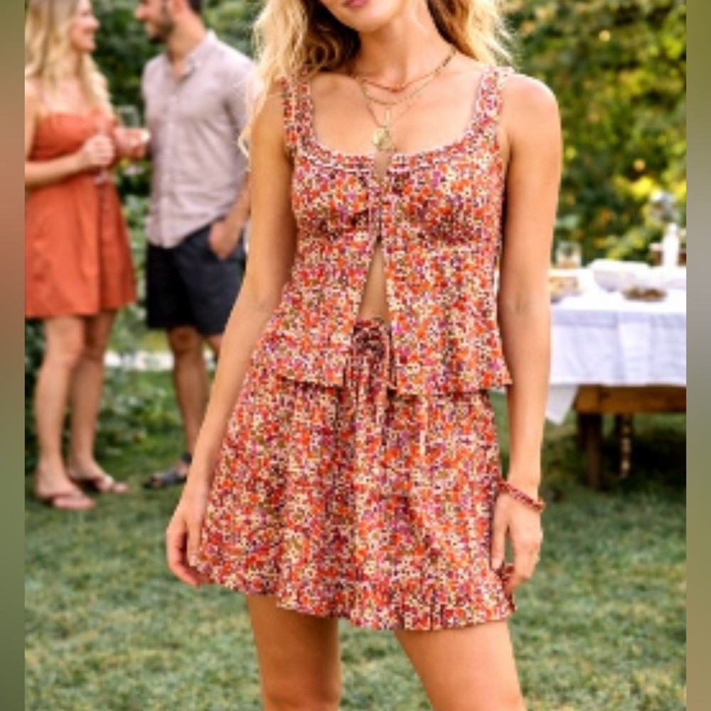 NEW Free People Matching Tank Top Skirt Set Ellia Floral Printed Size Small